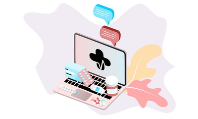 Landing page of medical website. Online medical services, online help, online medical consultation support. Doctor, physician, therapist for medical web icons, UI, mobile application, posters, banners