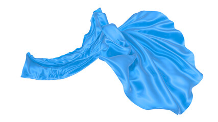 Beautiful flowing fabric of blue wavy silk or satin. 3d rendering image.