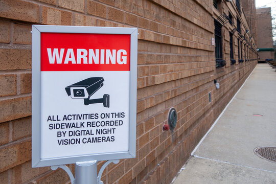sidewalk sign warning All activities on this sidewalk recorded by digital night vision cameras