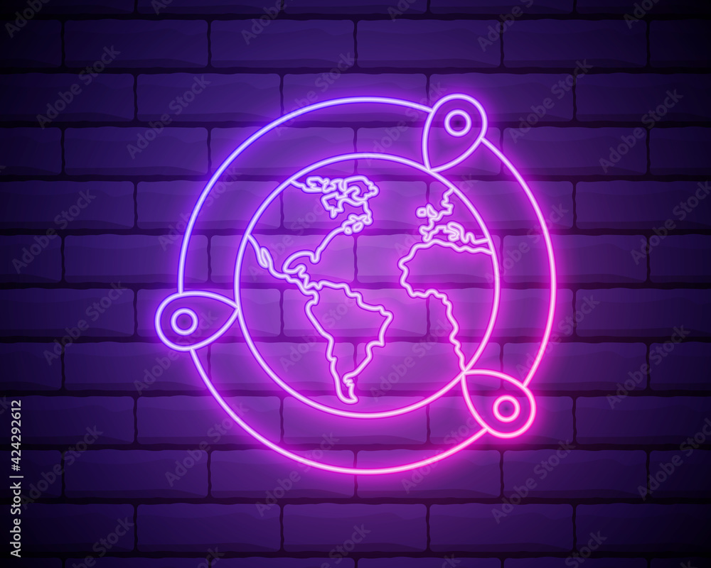 Poster pin on the globe icon. elements of navigation in neon style icons. simple icon for websites, web des