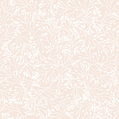 White beige seamless nature background from white hand drawn contour flowers. Repeating abstract nature texture for fabric, tiles, wallpaper. Dense floral surface pattern design