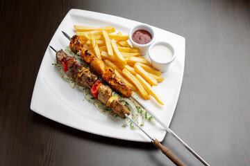 Lamb and chicken skewers typical food Arab Islam Middle East