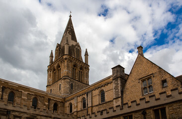 Fototapeta na wymiar Christ Church Cathedral tower against a cloudy sky