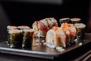 Some pieces of sushi with a good light.