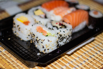 sushi on the plate with chopstick