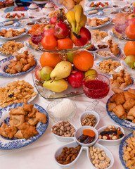 View of the banquet table. fruit and nut plates.