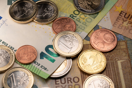 European Monetary Union, coins and banknotes. One cent to one hundred euros. European Stability Mechanism