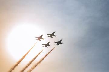 airplane in the sky sun set