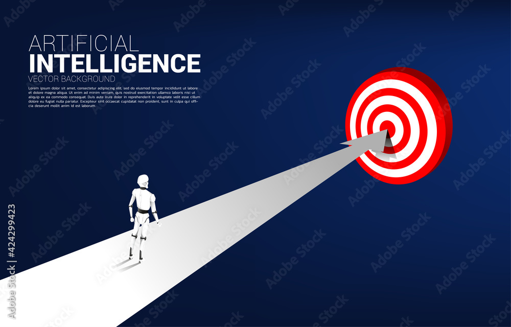 Aufkleber Robot standing on route to dartboard. concept of artificial intelligence and machine learning worker technology