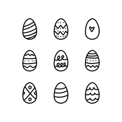 Black egg icons with ornament for Easter holidays design isolated on white background.