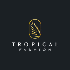 tropical palm leaves for fashion brand vector icon logo design