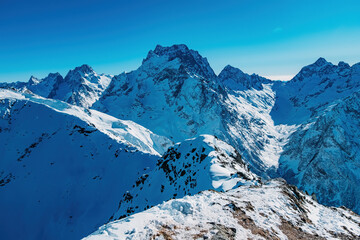 Fototapeta premium Mountain landscape of Caucasian mountains, Dombay, Russia