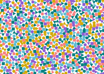 Mosaico de figuras geométricas desordenadas en colores vivos
