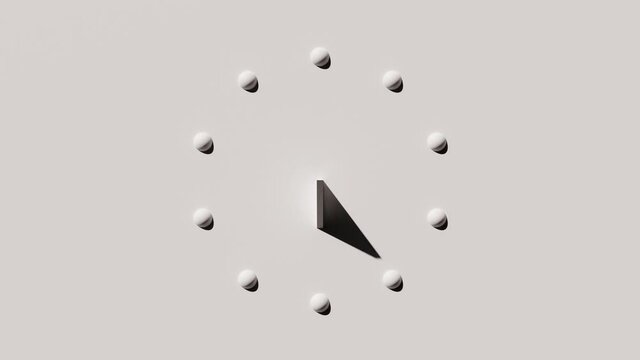 Sundial 3d. Monochrome background. Round frame. Top view. Spheres in a circle. 10 seconds. 4k. HD