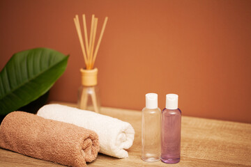Towels on the table in the spa salon