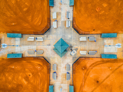 Aerial view of four baseball fields, Sebastian, Florida, United States.