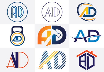 A D Letter Logo Design. Creative A D Letters icon set vector.