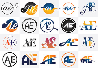 A E Letter Logo Design. Creative A E Letters icon set vector.