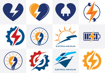 Electricity Logo template Lighting bolt sign symbol. Vector icon set