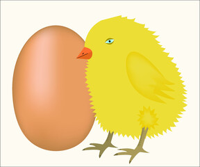 A chicken with an egg.