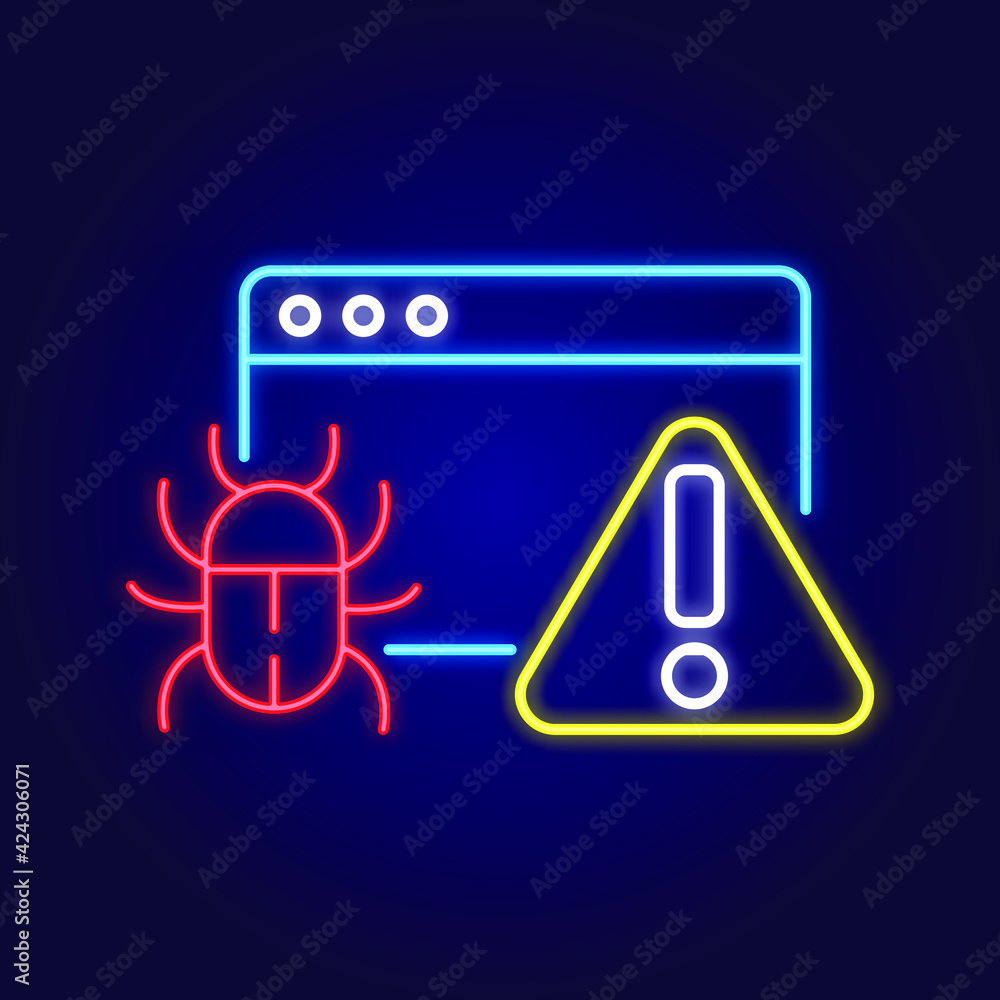Poster broken webpage screen neon icon. error. thin line customizable illustration. contour symbol. vector 