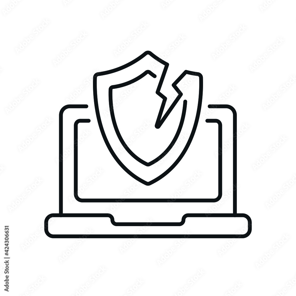 Poster antivirus breakdown linear icon. error. protection hacked. thin line customizable illustration. cont