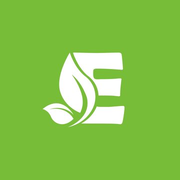 Letter E eco leaves logo icon design template elements