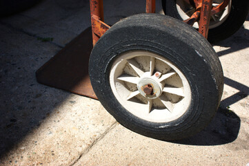 Wheel on old industrial handcart