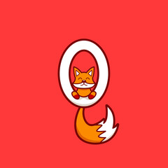 Cute Fox mascot logo inside letter O icon character illustration
