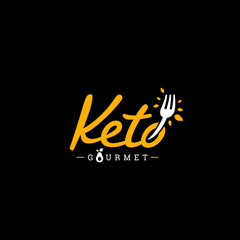 Keto Gourmet catering and restaurant manual hand lettering logo with fork icon