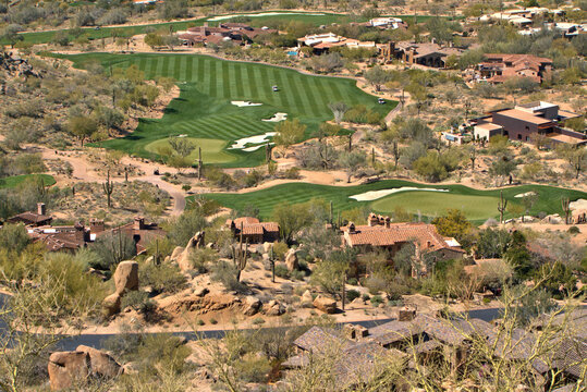 View from Pinnacle Peak trail in Scottsdale, Arizona over looking a golf course