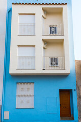 Torrenostra (Torreblanca), Castellon province, Valencian Community, Spain. Beautiful colorful architecture, house facade. Holiday town on the mediterranean coast (Costa del Azahar).