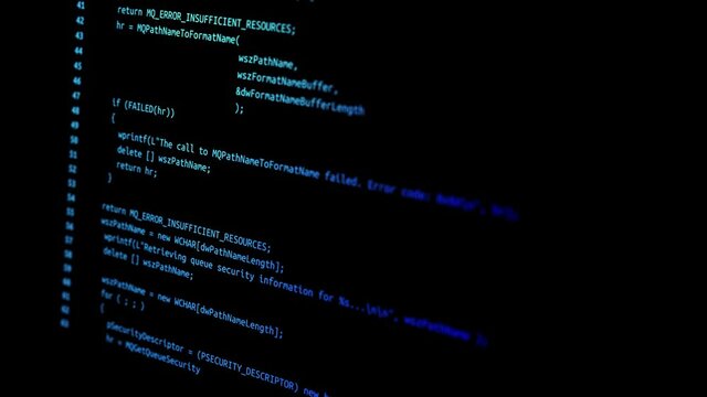 Computer screen with encrypted fast typing coding symbols Loop Animation. Network security, programming, development, cyber encryption with blockchain and crypto concept
