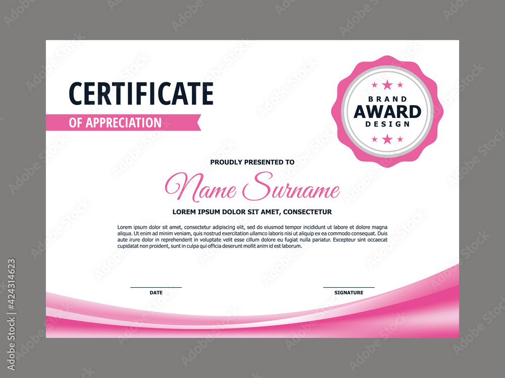 Aufkleber abstract smooth certificate with fresh pink curvy element design, professional, modern, elegant cert