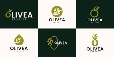 set of olive oil logo for modern female beauty