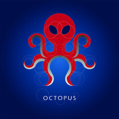 Octopus logo, vector illustration. Dark background.