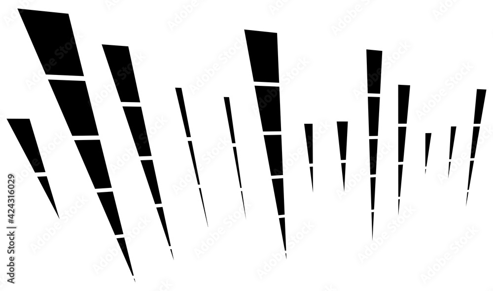 Poster Dashed dynamic lines, stripes. 3D Lines in perspective vanishing with gaps