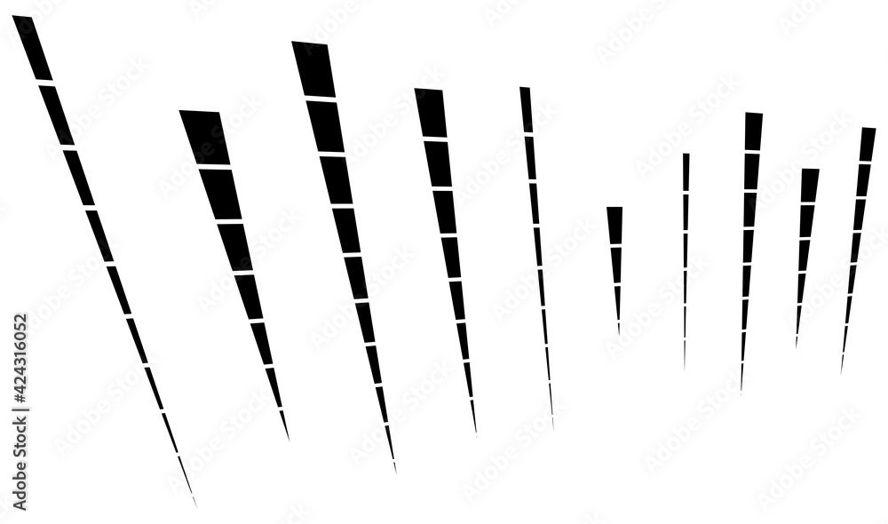 Poster Dashed dynamic lines, stripes. 3D Lines in perspective vanishing with gaps