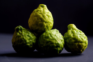 Fresh bergamot fruit on black background, Organic herbal and food ingredient