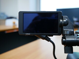closeup of LCD monitor of professional video camera.