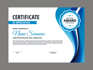 Abstract Smooth Certificate with Blue Wavy Element Design, Professional, Modern, Elegant Certificate with Fresh Flowing Mesh Gradient Background Template Vector