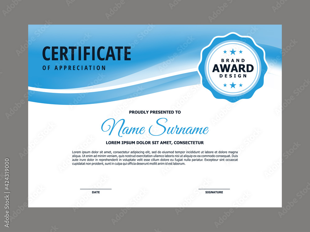 Aufkleber abstract smooth certificate with blue wavy element design, professional, modern, elegant certificate