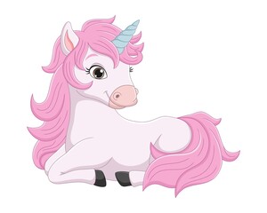Cute little pink unicorn cartoon