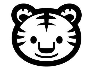虎の顔のモノクロイラスト