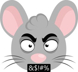 Vector illustration of a cartoon mouse head emoticon with an angry expression and insults text