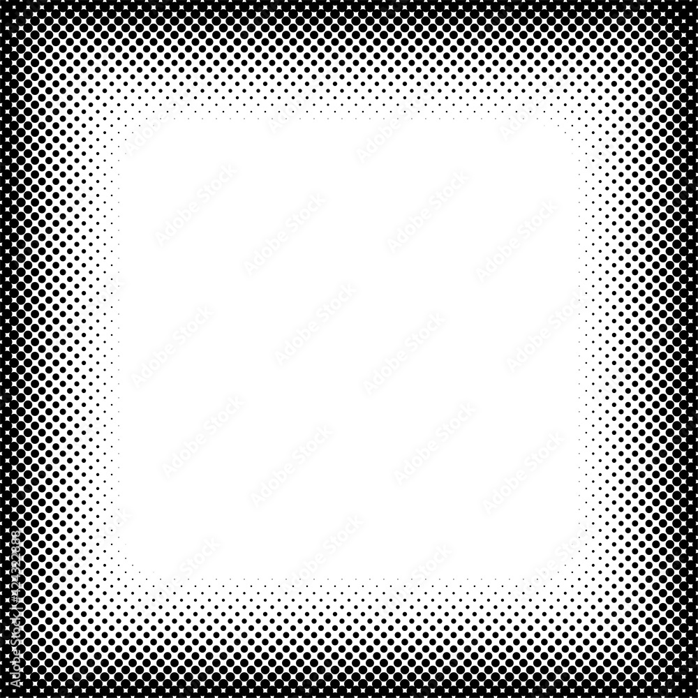 Poster halftone, screentone square format geometric picture, image frame, border. blank, empty circles, dot