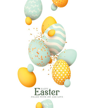Multi-colored Easter eggs. Festive Easter background. Vector illustration
