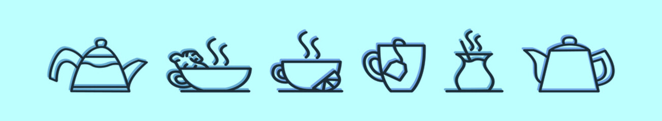 set of tea cartoon icon design template with various models. vector illustration isolated on blue background