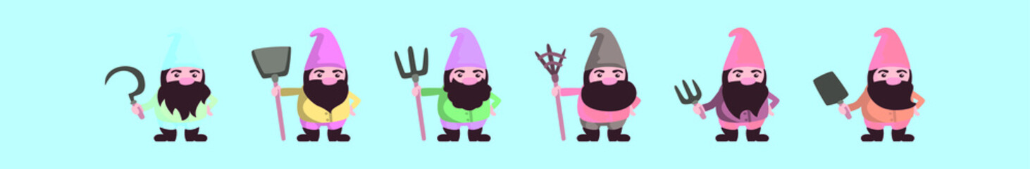set of gnome cartoon design template with various models. vector illustration isolated on blue background