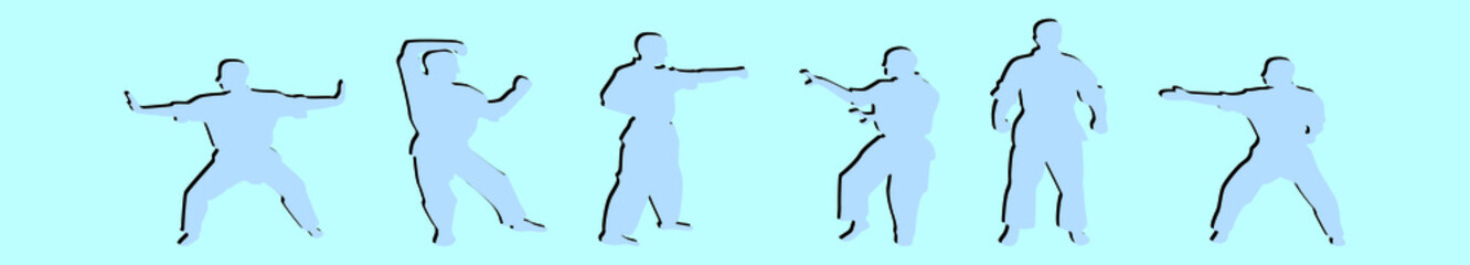 set of martial art cartoon icon design template with various models. vector illustration isolated on blue background